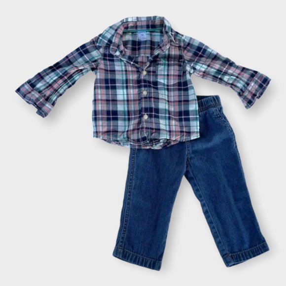 Carter's 2-pc. Long-sleeve Plaid Shirt & Jeans Set, Baby Boys 12 Months - Picture 2 of 8